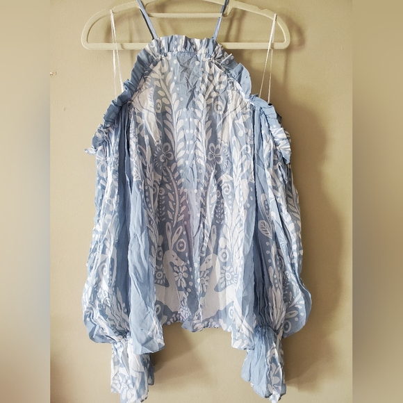 Alice McCall Be Free Light Breezy Puff Sleeve Blouse Deer Pattern Blue US 2 - Picture 9 of 9